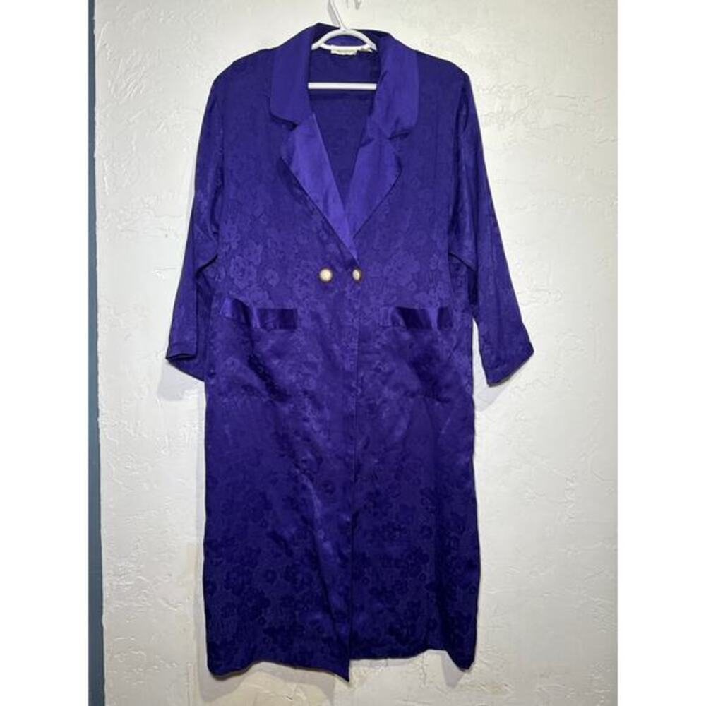 Victorias secret gold label purple double breasted satin robe womens medium‎